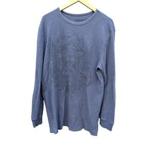 Famous XL Waffle Knit Flannel Undershirt Long Sleeve Work Shirt Blue Utility Men